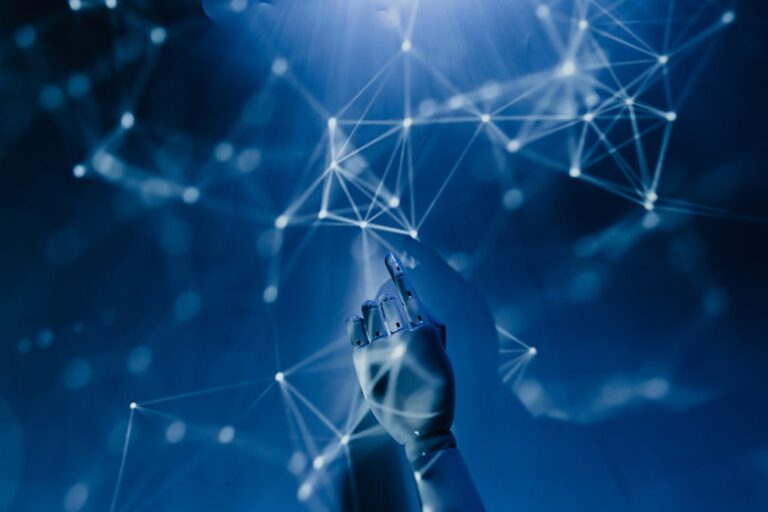 Inteligência artificial conectando rede de dados em ambiente corporativo